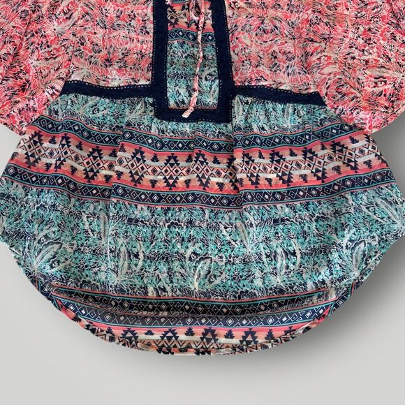 Red Camel Women's M Boho Multicolor Short Flutter Sleeve Pullover Blouse - Picture 5 of 10